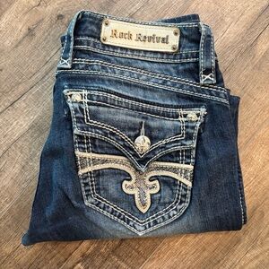 Rock Revival Women's Size 30 Heather Capri Blue Cropped Jeans‎